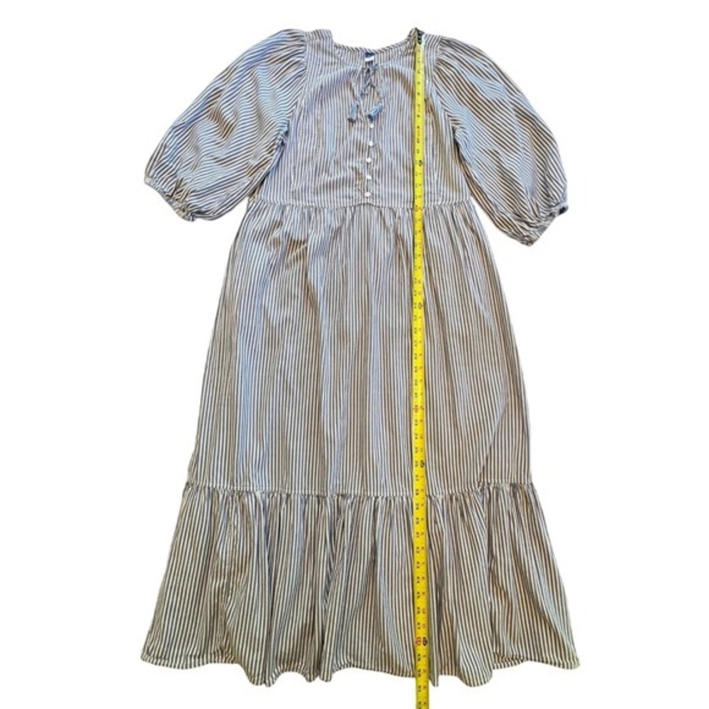 Old Navy Blue White Striped Cotton Tiered Puff Sleeve Cottage Maxi Dress Size L - Picture 3 of 7